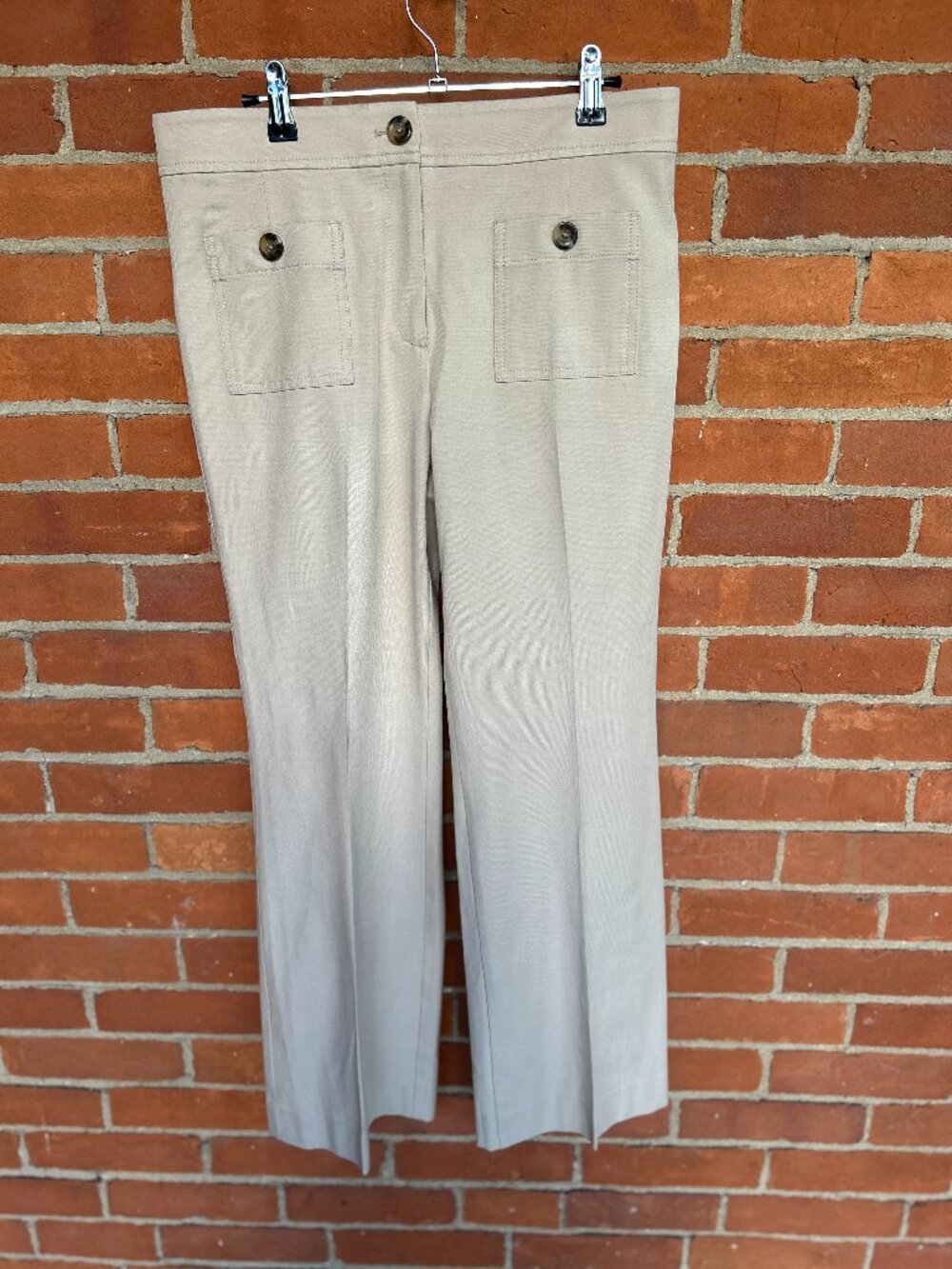 Ann Taylor Khaki Wide Leg Pants Patch Pockets 10P SP25 28 Inch Inseam Never Worn